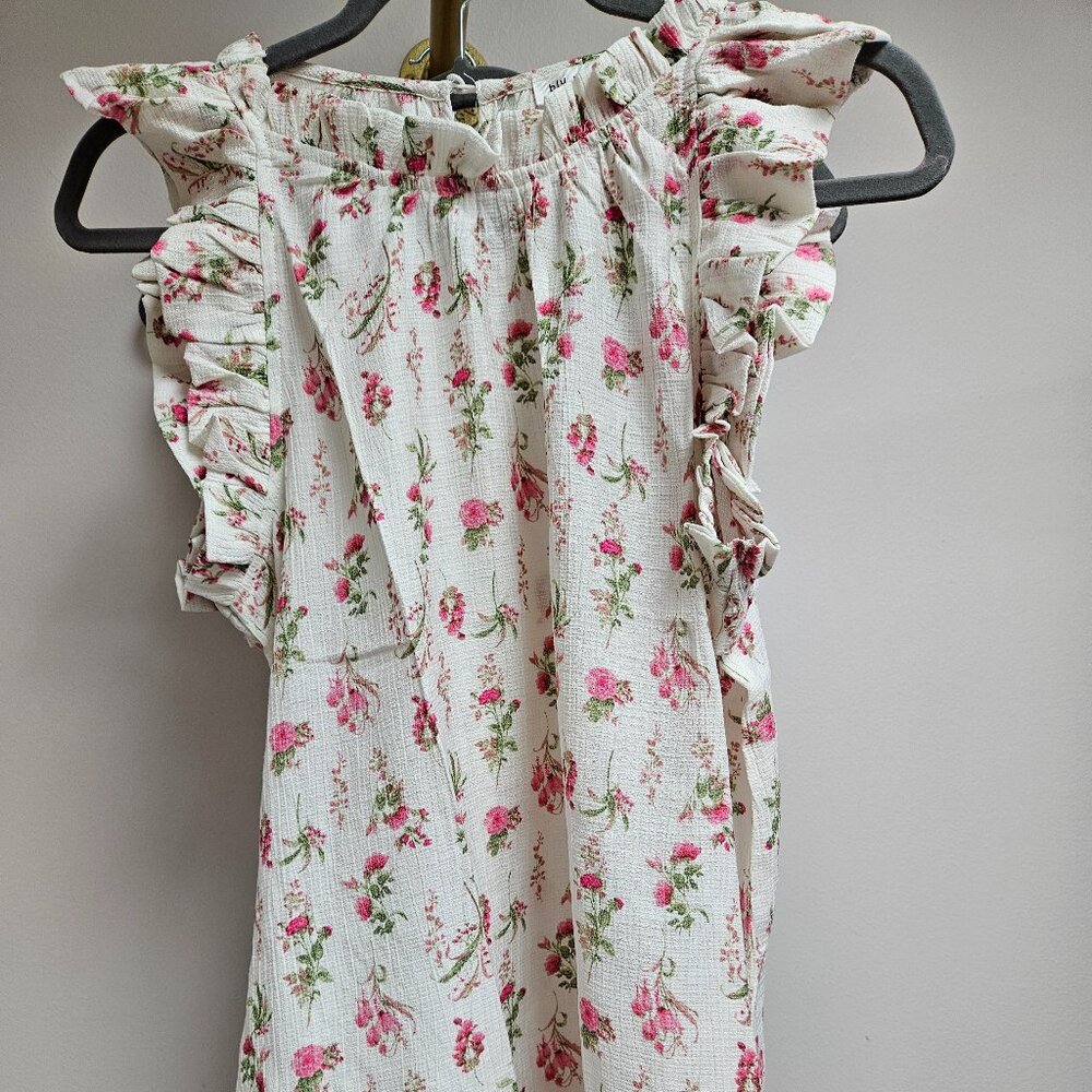 Pink floral on the go Ruffle sleevless top by Blu pepper